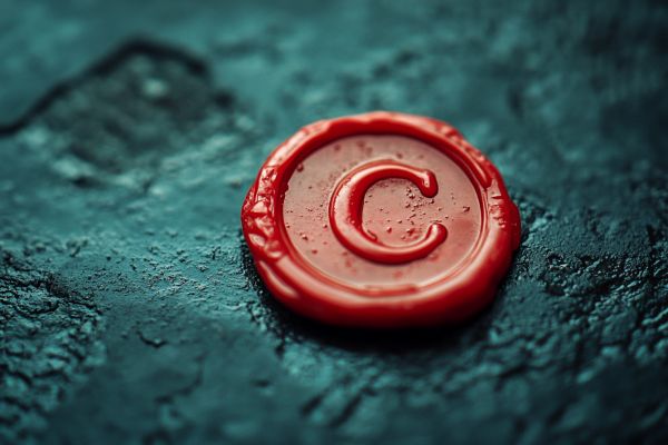 red wax copyright seal on textured green background