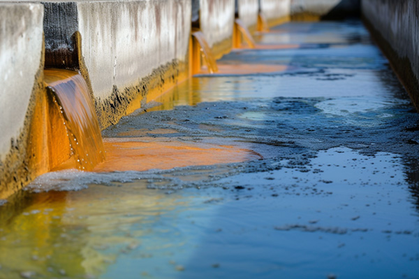 Contaminated water pouring into a storm drain
