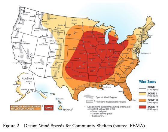  A map of the United States that shows the areas with the highest wind speeds