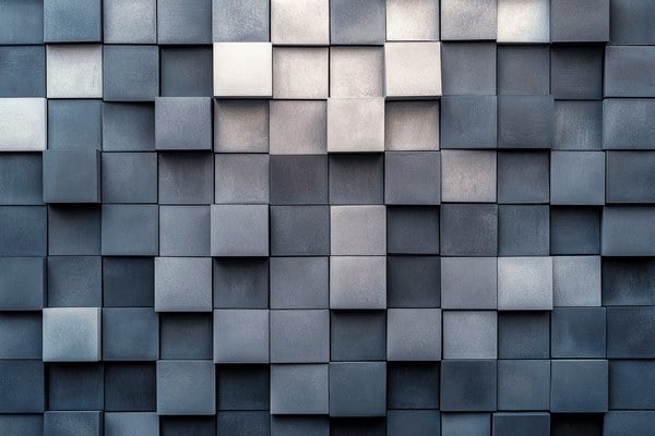 An abstract wall built by blocks that are all different shades of grey