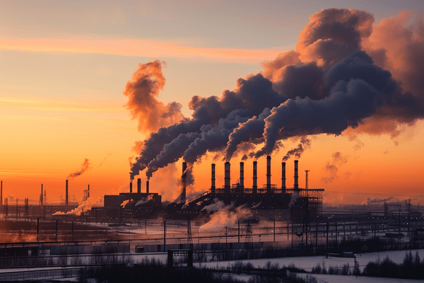 Factory with smoke coming out of the stacks