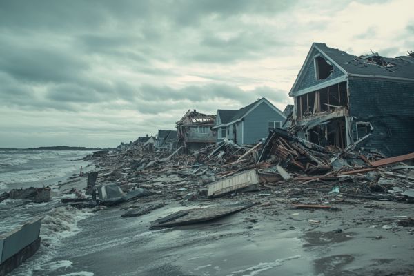 houses on a coastline destroyed by a hurricane