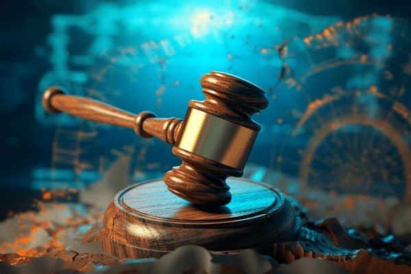 an abstract gavel strike with a blue background