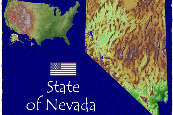 Map of Nevada and of the United States with location of Nevada outlined