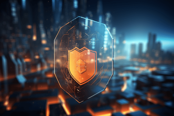 Digital shield in front of a large city
