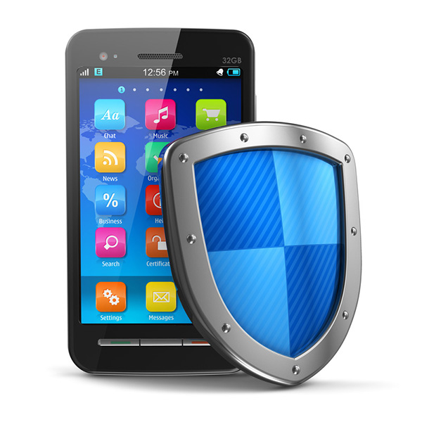 Smartphone with a shield in front of it