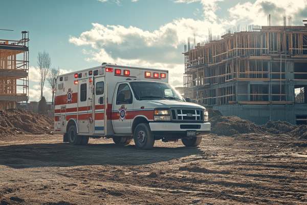 ambulance at a construction site