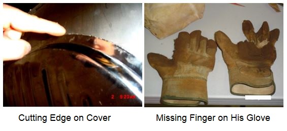 Cutting Edge on Cover and Missing Finger on Glove - Lyons - July 2018