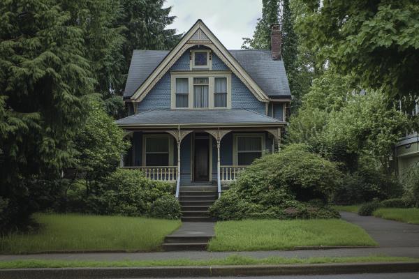 A historic Victorian-style home in a tree-filled neighborhood