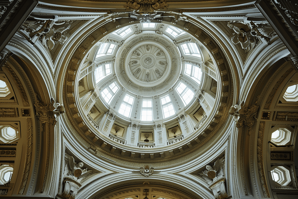 The inside of a domed ceiling at a courthouse