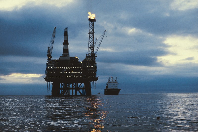 An oil rig platform out at sea