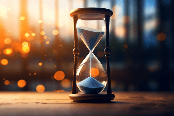 Sand filters through an hourglass on a table