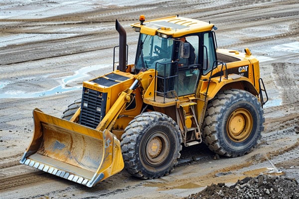 A yellow CAT front-loader on a construction site