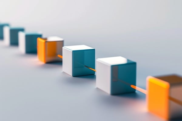 A process line of blue and orange blocks