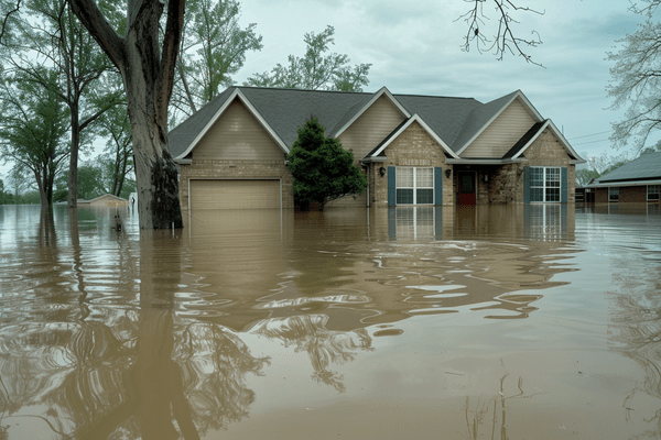 The front of a home under water during a flood