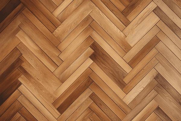 An aerial view of a wooden floor laid out in a chevron pattern