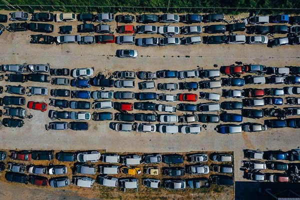 Aerial view of a salvage yard