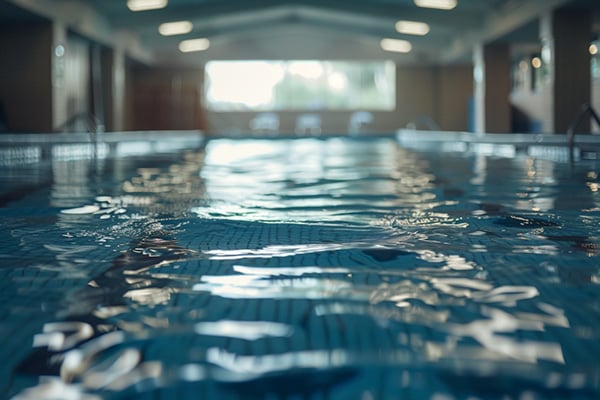 Close-up of an indoor swimming pool.