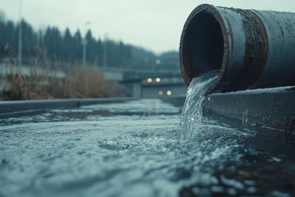 water draining from a drainage pipe