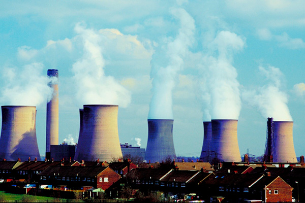 Nuclear cooling towers emitting steam