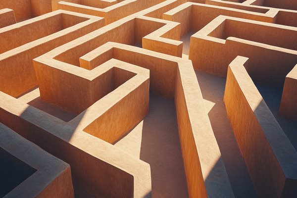 A complex wooden maze