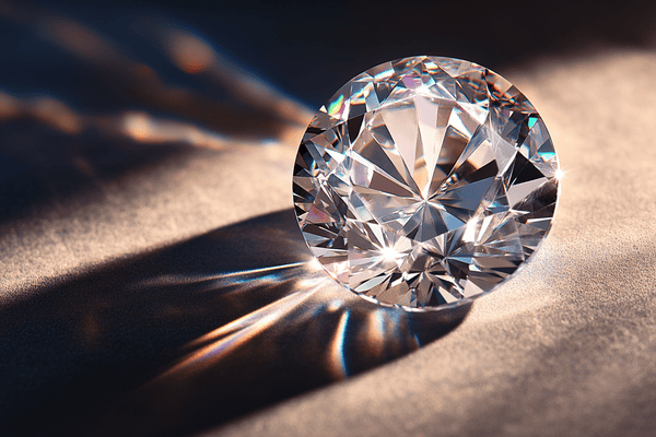 A multifaceted diamond shines under a spotlight