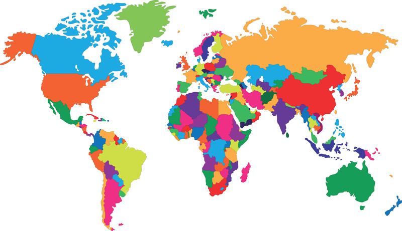 Colorful world map showing borders