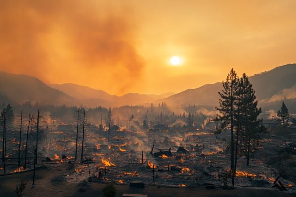 sunrise over california mountains during wildfires