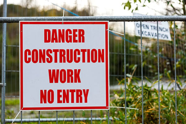 Danger construction work no entry sign