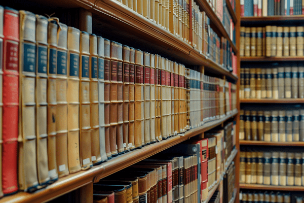 Legal books across multiple bookshelves