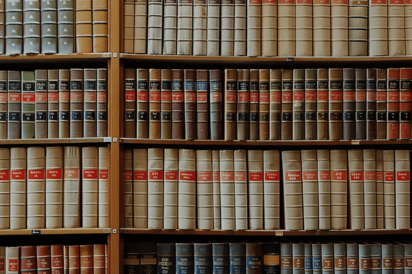 Legal books across multiple bookshelves