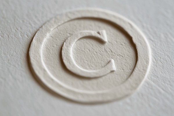 A copyright symbol pressed onto paper