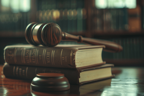 Gavel laying on top of a stack of legal books