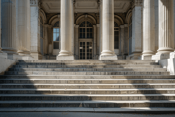 Stairs leading up to a courthouse with columns